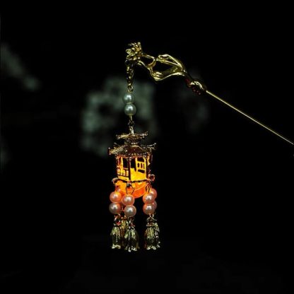 Chinese Palace Lantern Hairpin Clips Gold Color Metal Hair Sticks Forks with Light Women Girls Pendant Jewelry for Hanfu Dress - Metal color : Light Yellow Gold Color - Metal color : Imitation Rhodium Plated - Metal color : Silver Plated - Metal color : Rhodium Plated - Metal color : Gold-color